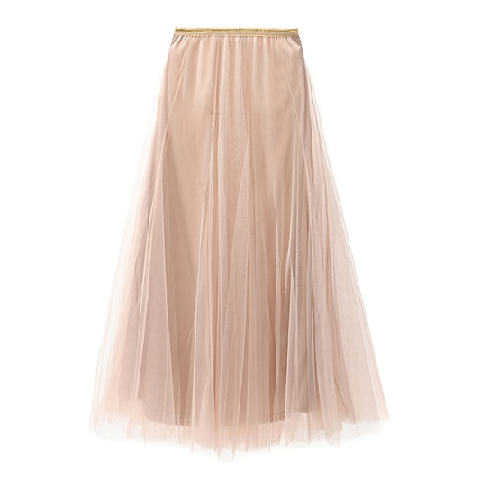 White Leaf Tulle Layer Skirt in Latte LGQ23LA