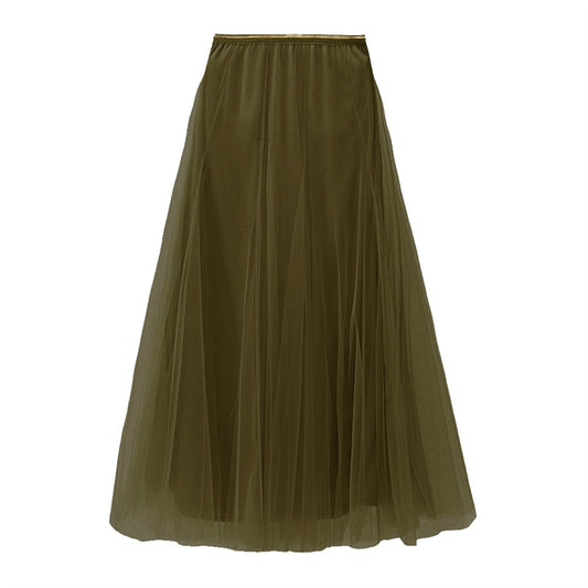 White Leaf Tulle Layer Skirt in Olive LGQ23O