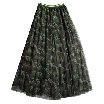 White Leaf Tulle Skirt in Khaki Camo Print LGQ30K