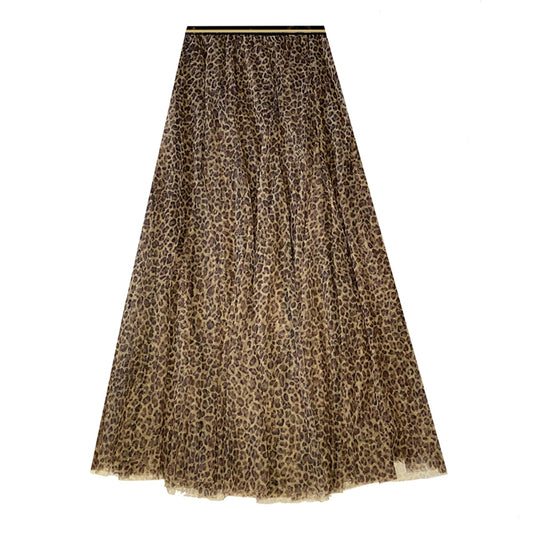 White Leaf Tulle Skirt in Leopard Print LGQ44