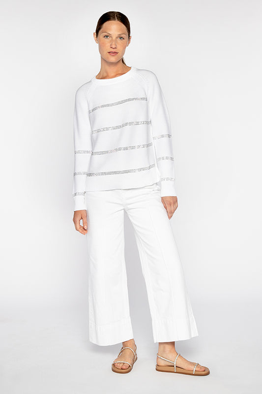 Kinross White Crystal Stripe Crew LRSG4-197