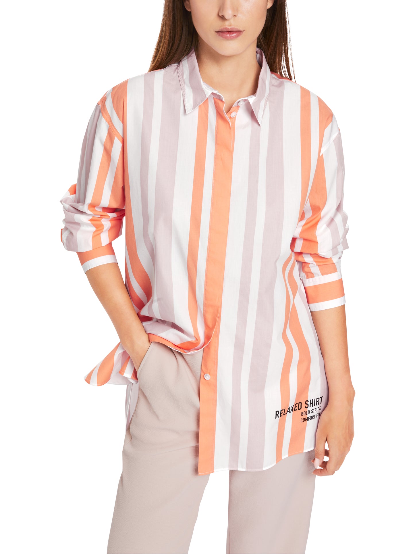 Marc Cain Sport Stripe Cotton Long Shirt XS5101W82