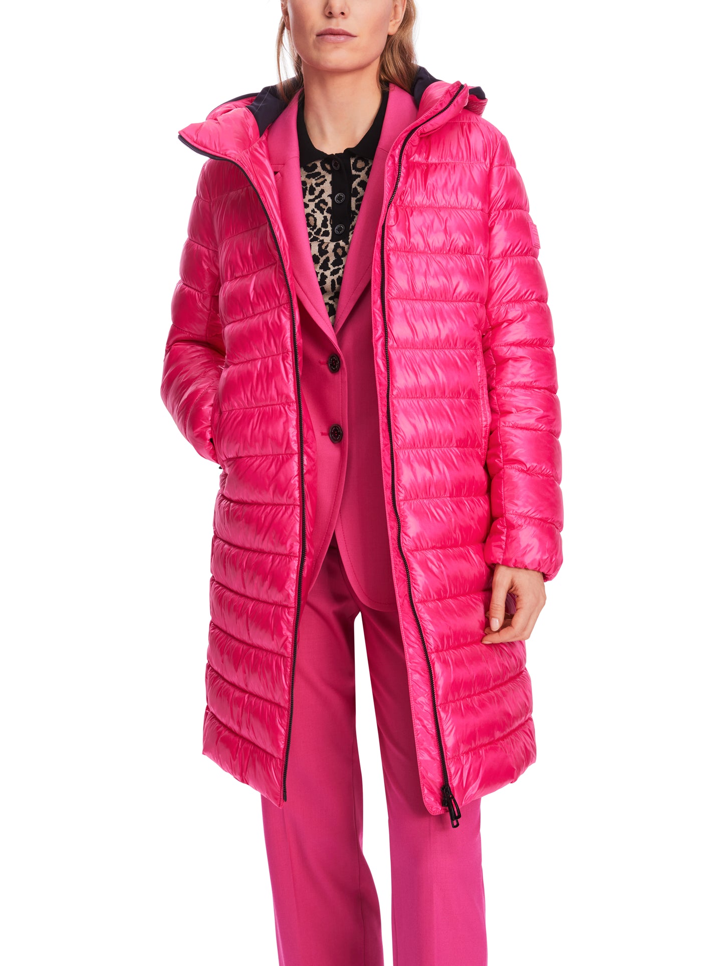 Marc Cain Sports XS1105W43 Bright Pink Quilted Hooded Coat