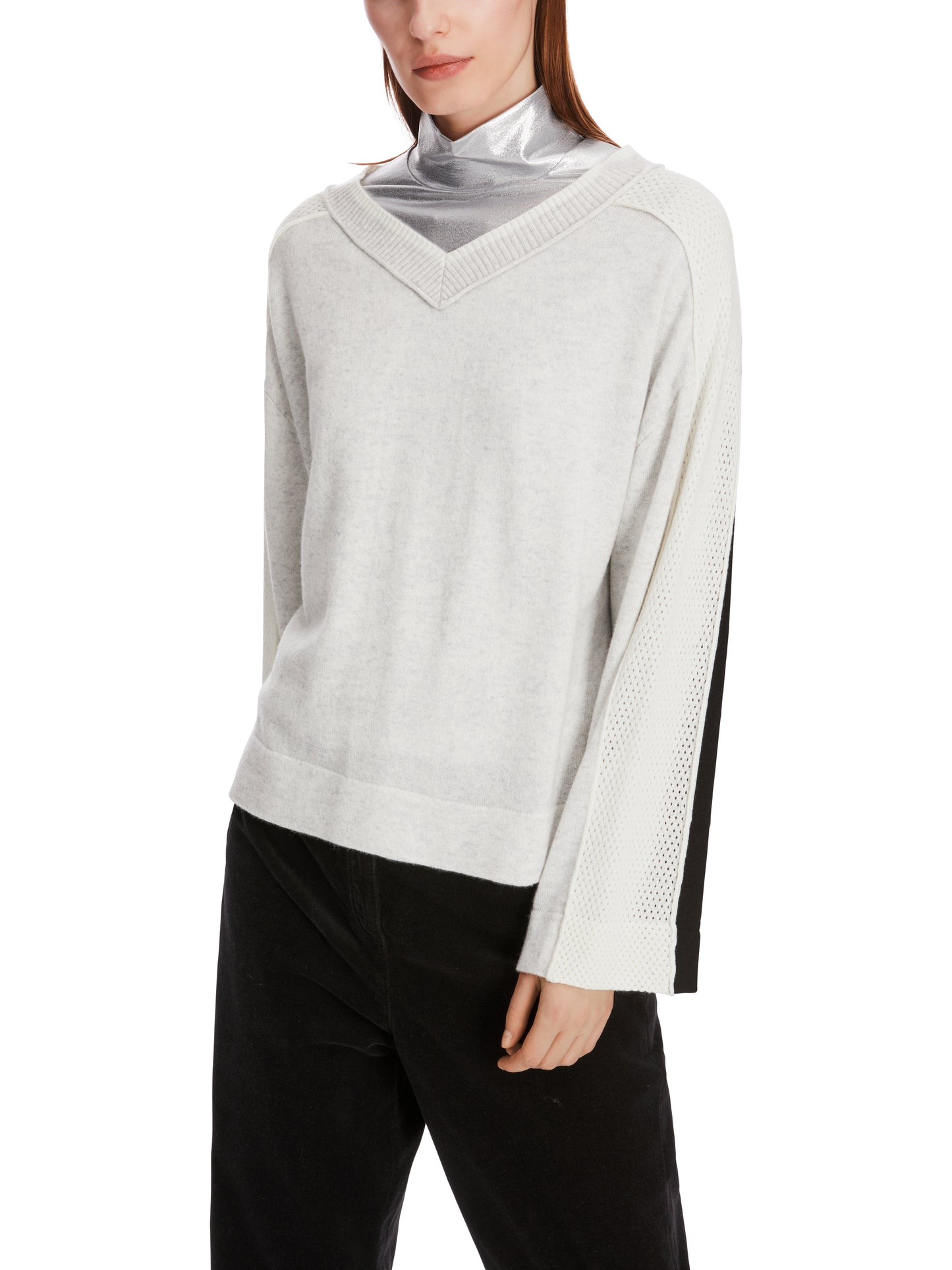 Marc Cain Sports Colour Block Panelled V-Neck Sweater XS4126M52