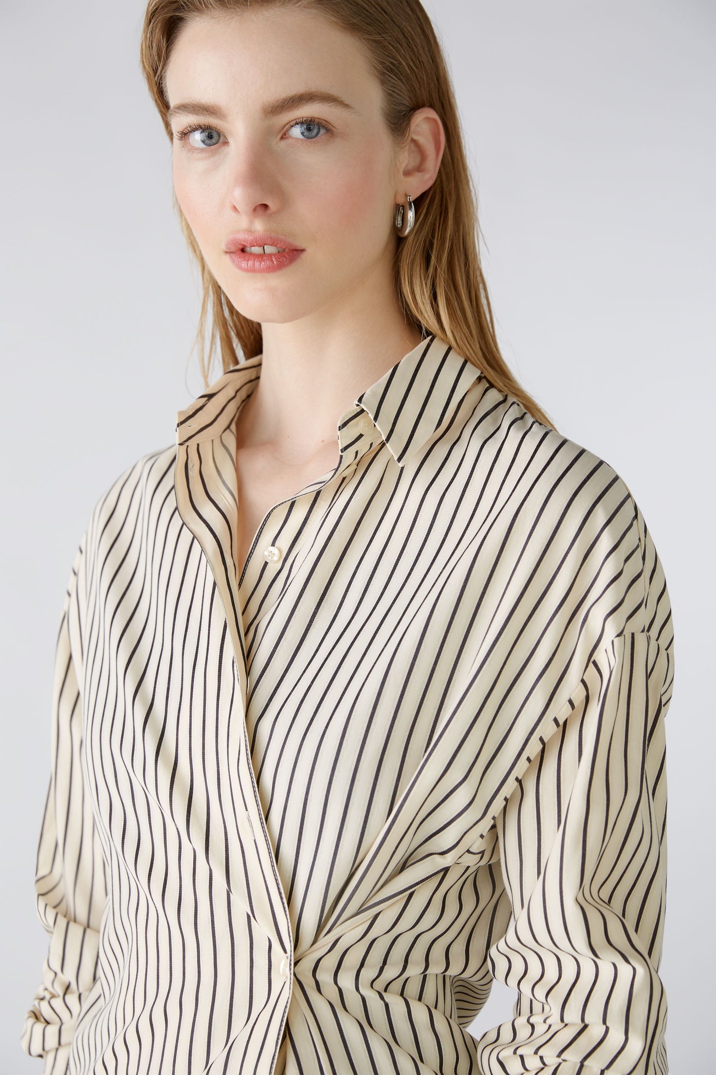 Oui Stripe Cotton Longline Shirt 88254