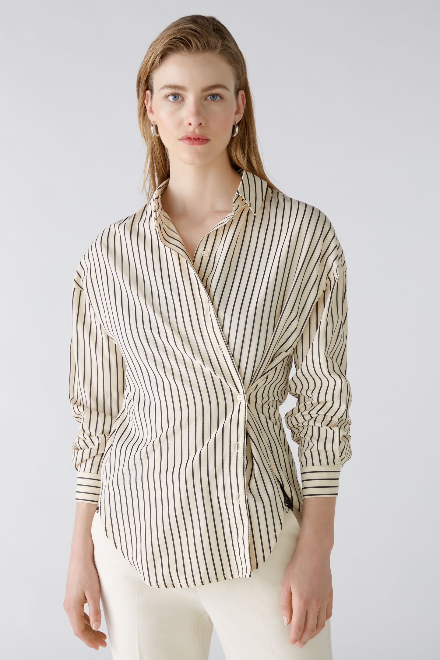 Oui Stripe Cotton Longline Shirt 88254