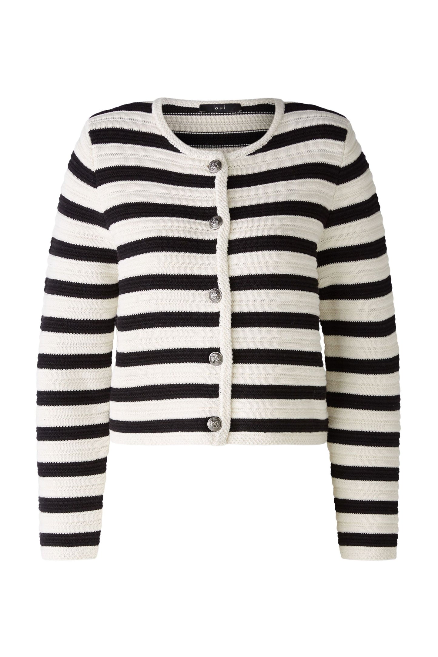 Oui Black & Cream  Striped Cardigan 88263