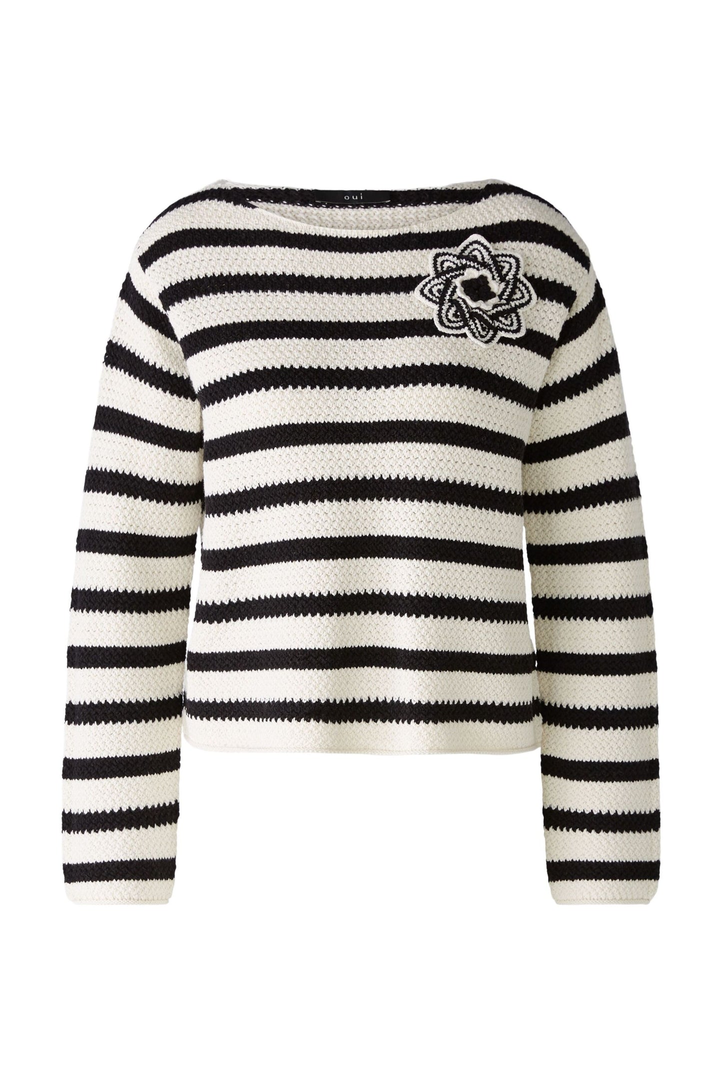 Oui Cream & Black Striped Sweater 88286