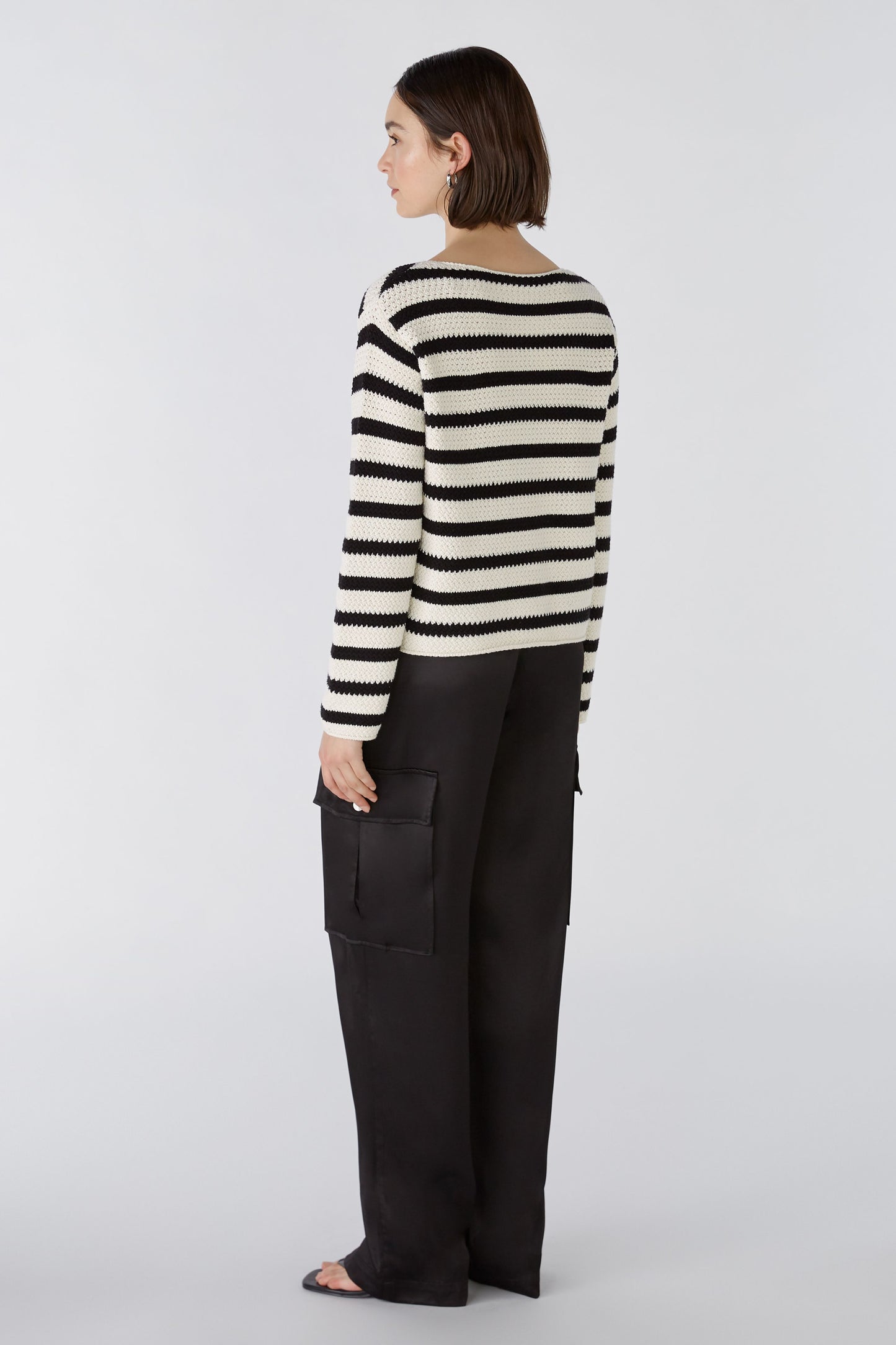 Oui Cream & Black Striped Sweater 88286