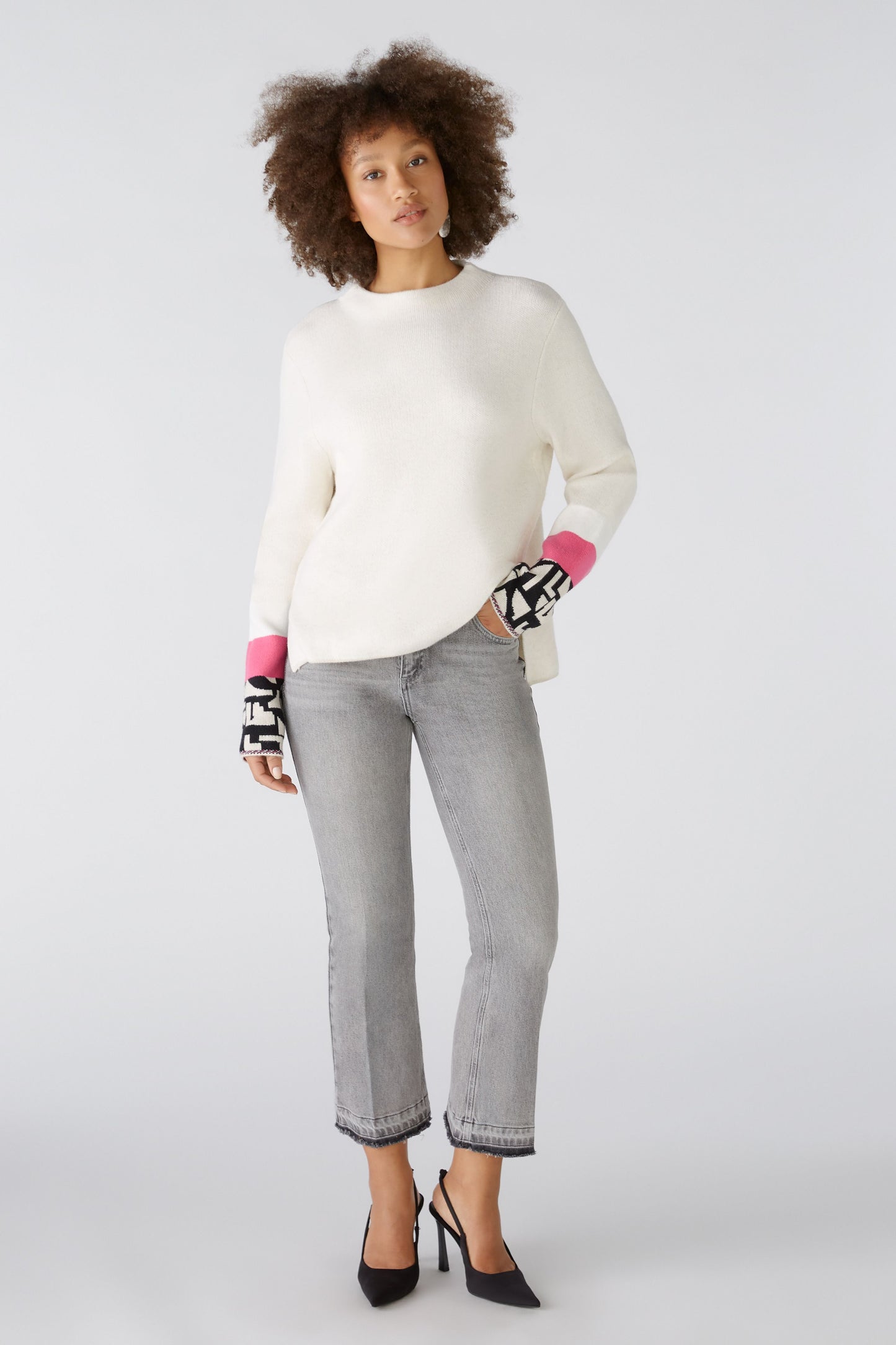 Oui 89584 Cream Sweater With Cuff Detail