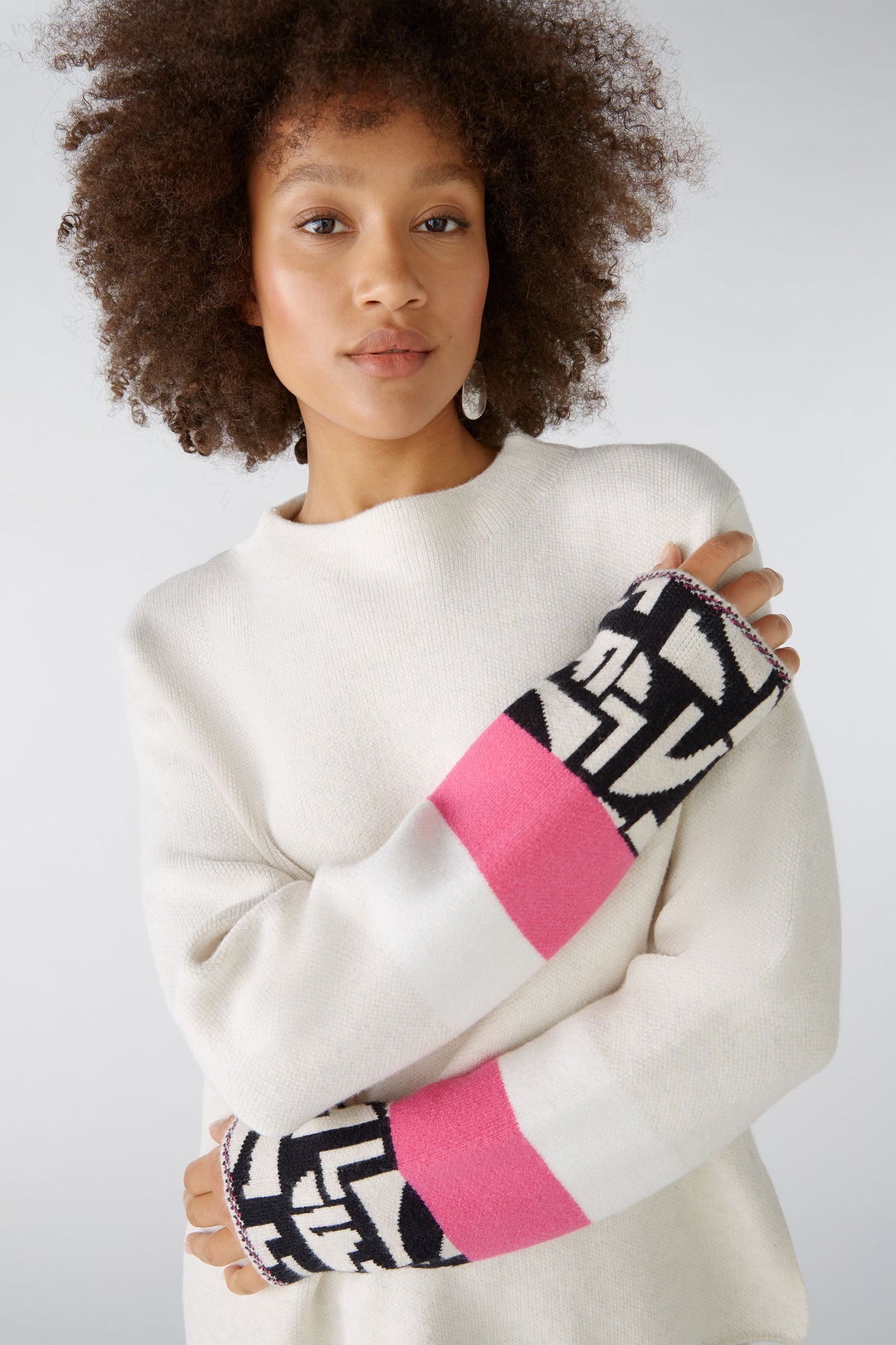 Oui 89584 Cream Sweater With Cuff Detail