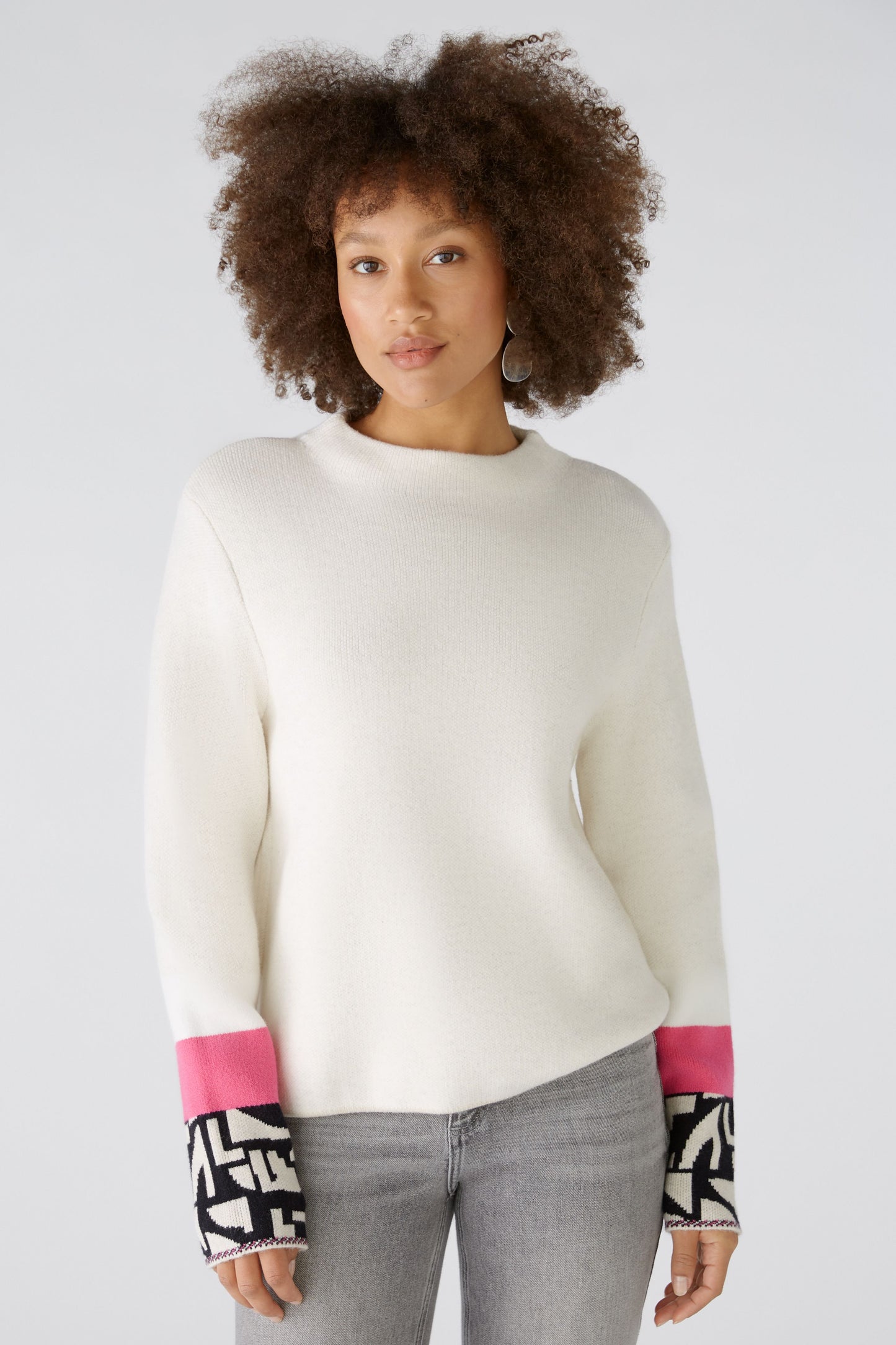 Oui 89584 Cream Sweater With Cuff Detail