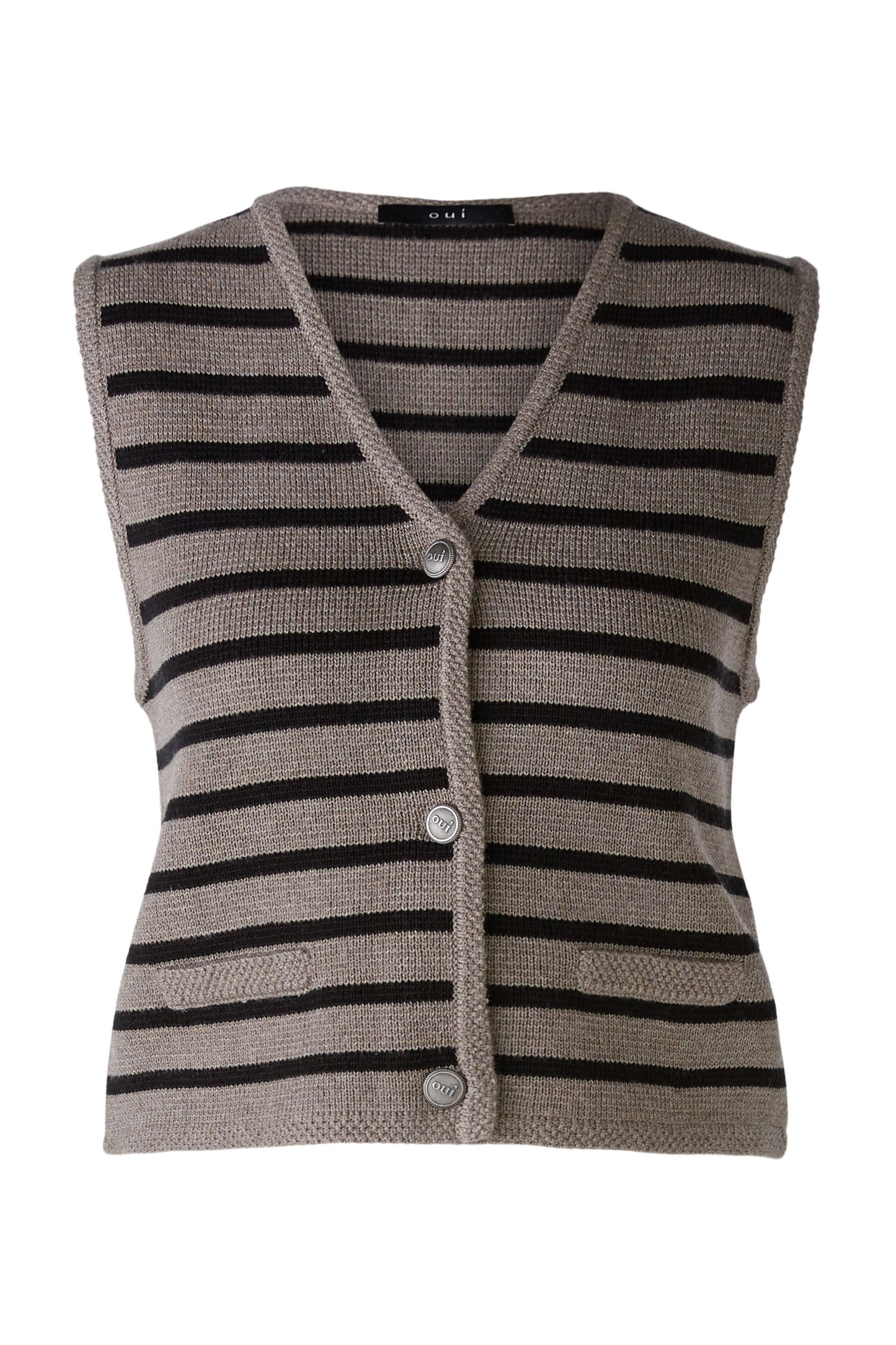 Oui 89306 Taupe/Black Stripe Fitted Waistcoat