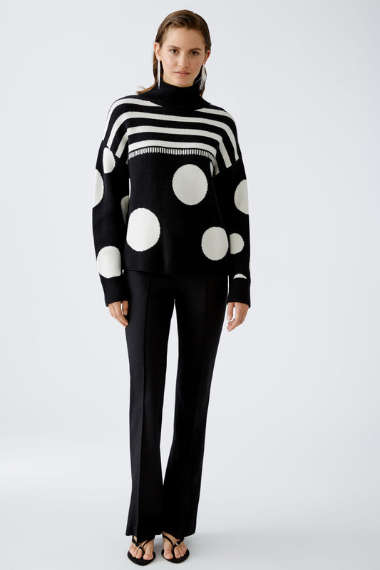 Oui Black/Cream Stripe/Large Spot Sweater 90168