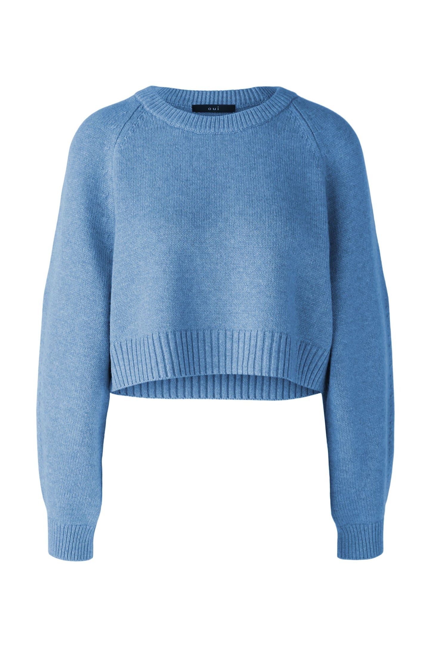 Oui Cornflower Blue Cropped Wool Crew Neck Sweater 89949