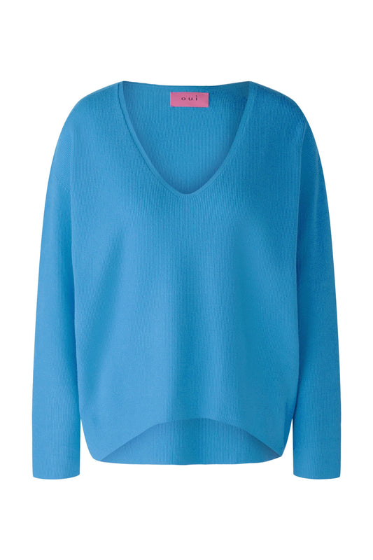 Oui Blue V Neck Sweater 89057