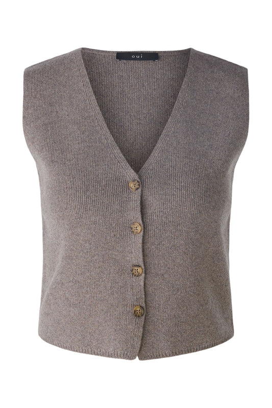 Oui 89307 Taupe Knitted Button Waistcoat