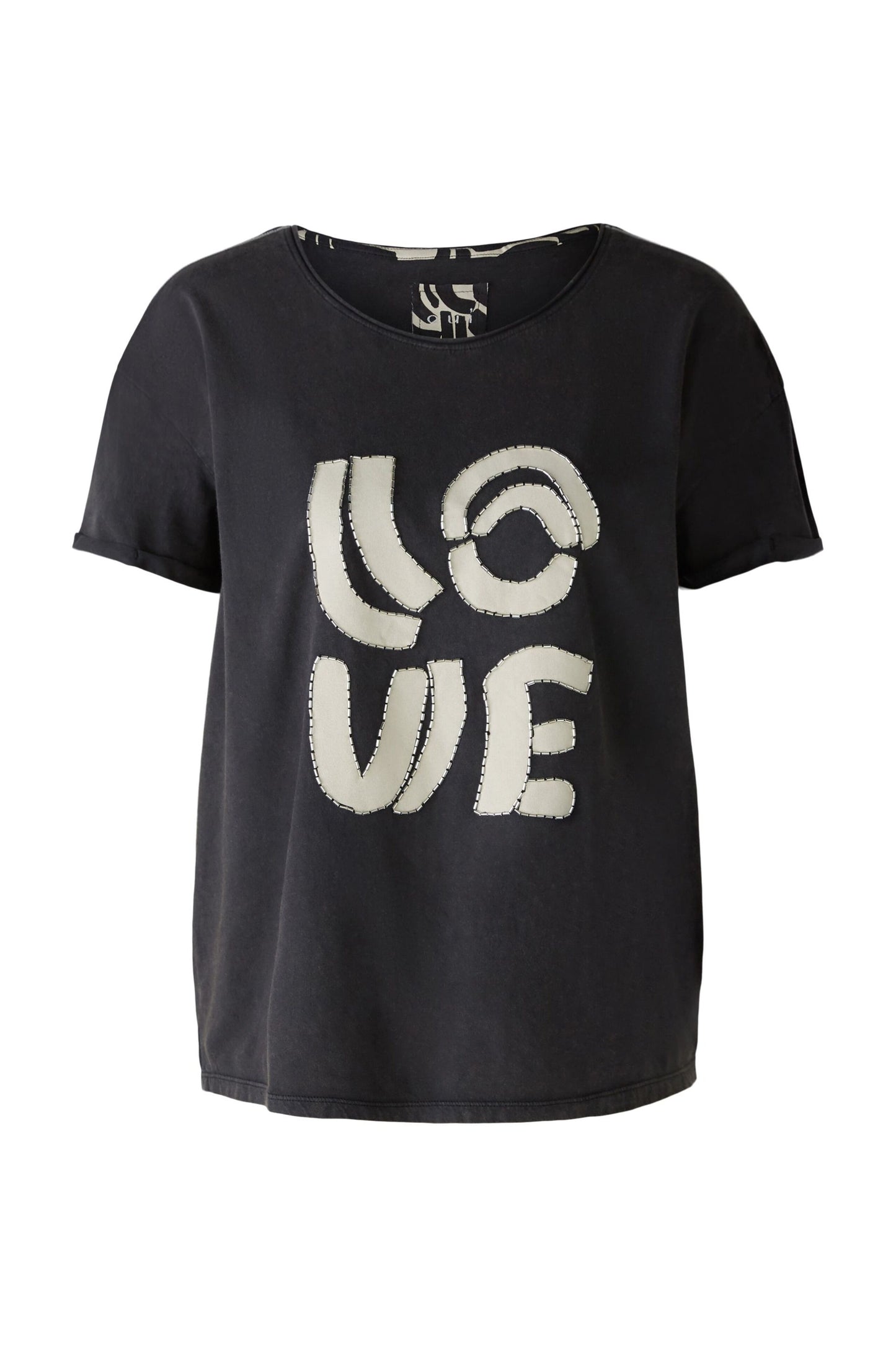 Oui Black T-Shirt with LOVE Bead Detail 88312