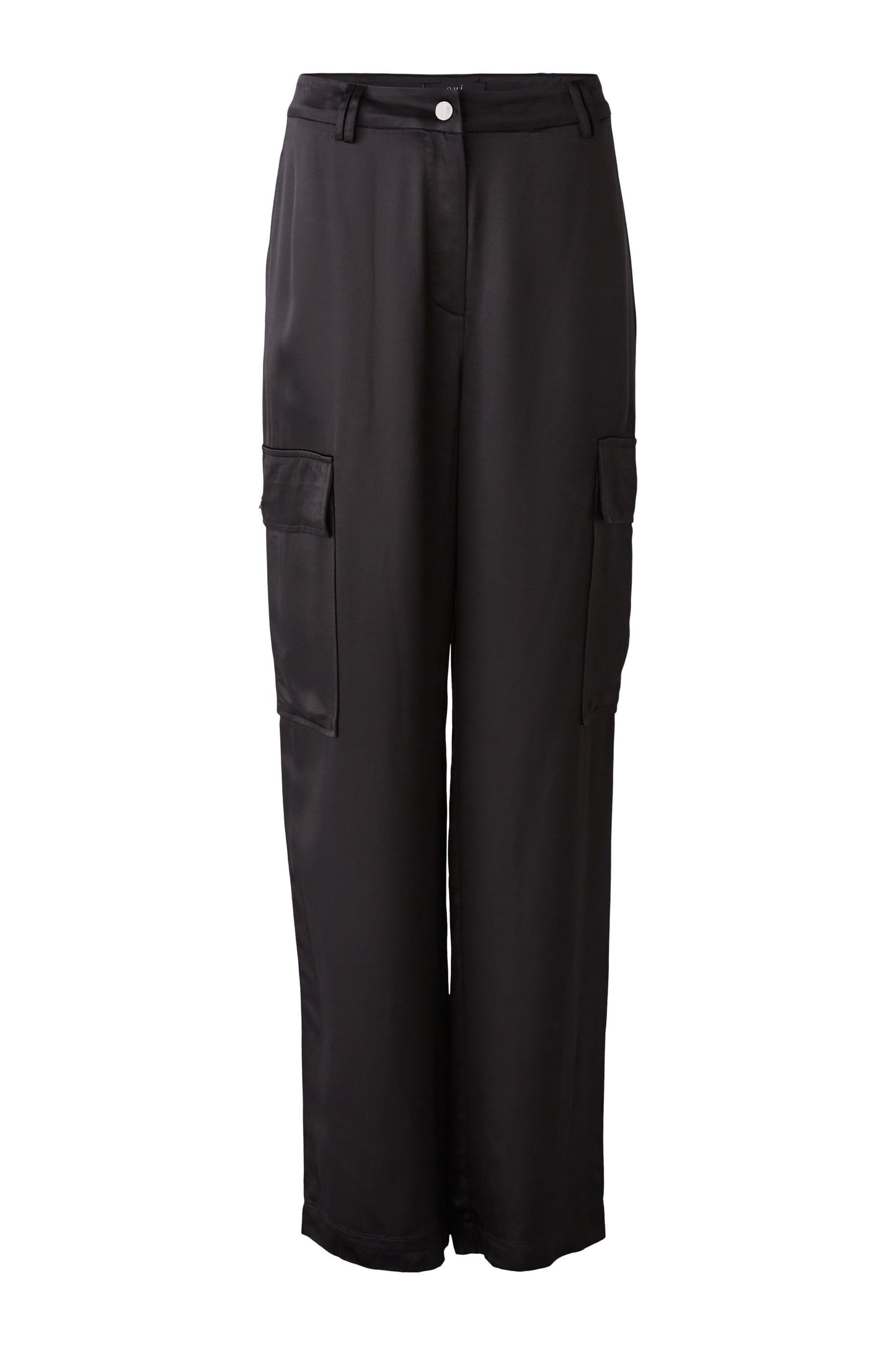 Oui Black Satin Cargo Trousers 88532