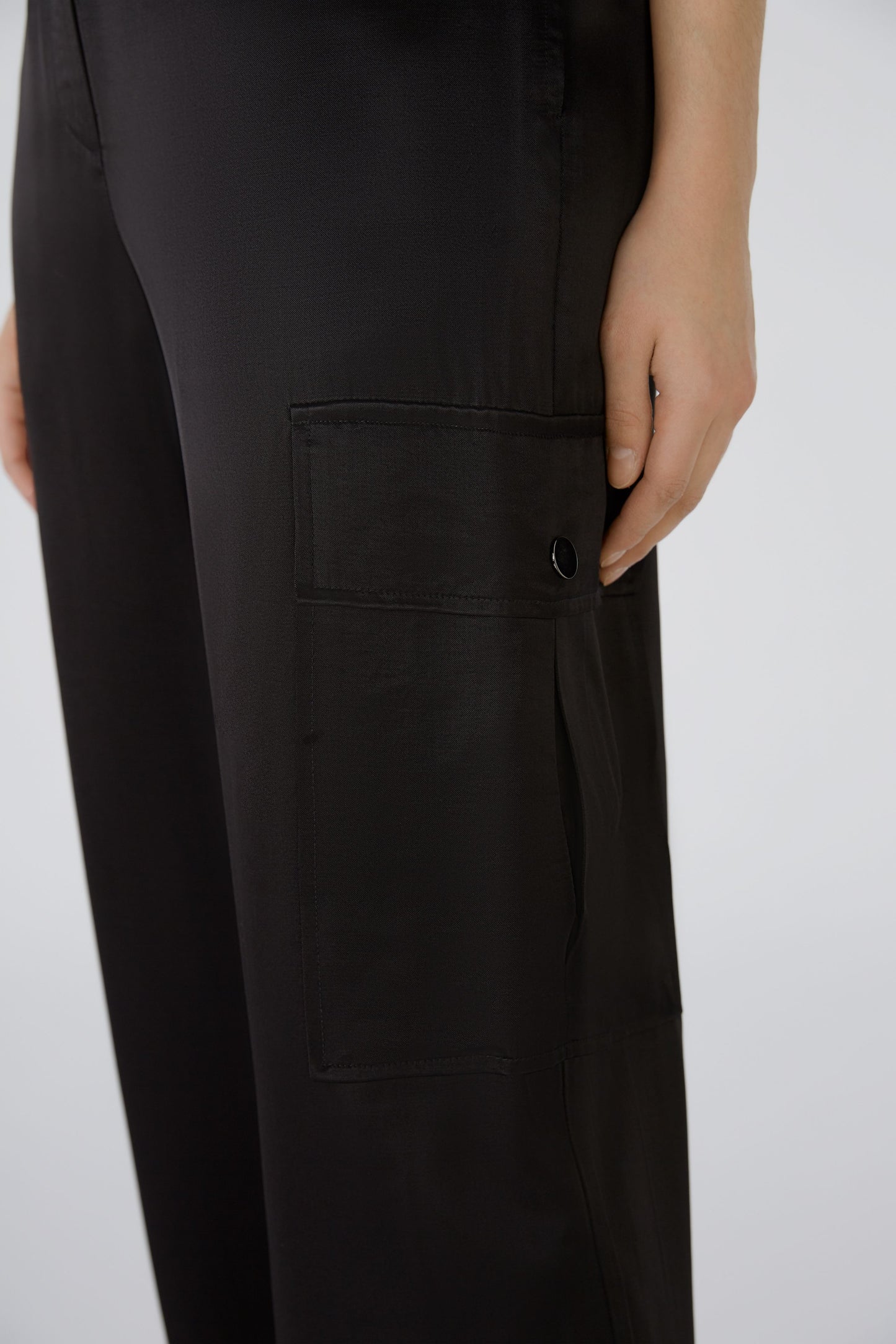 Oui Black Satin Cargo Trousers 88532