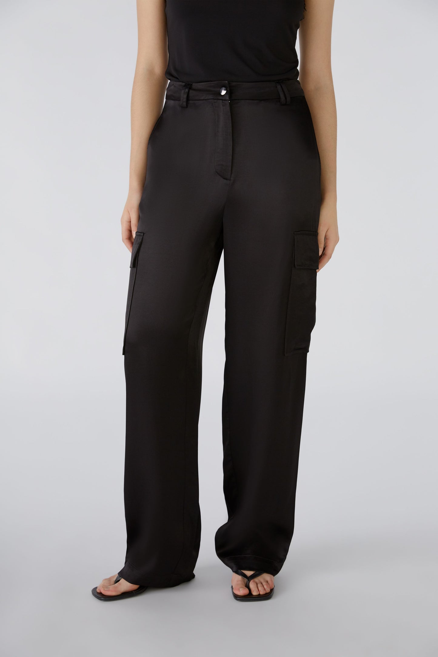 Oui Black Satin Cargo Trousers 88532