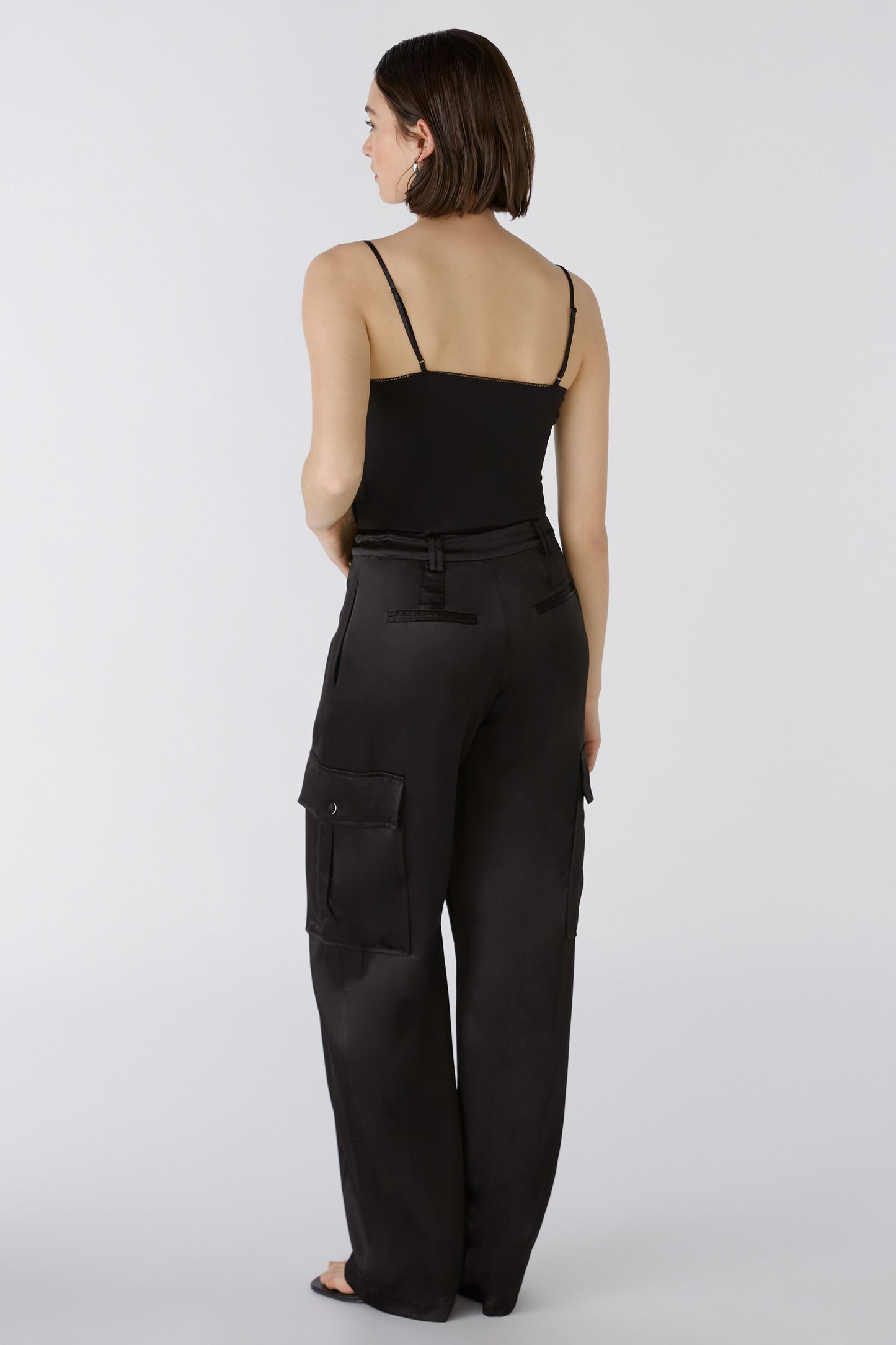 Oui Black Satin Cargo Trousers 88532