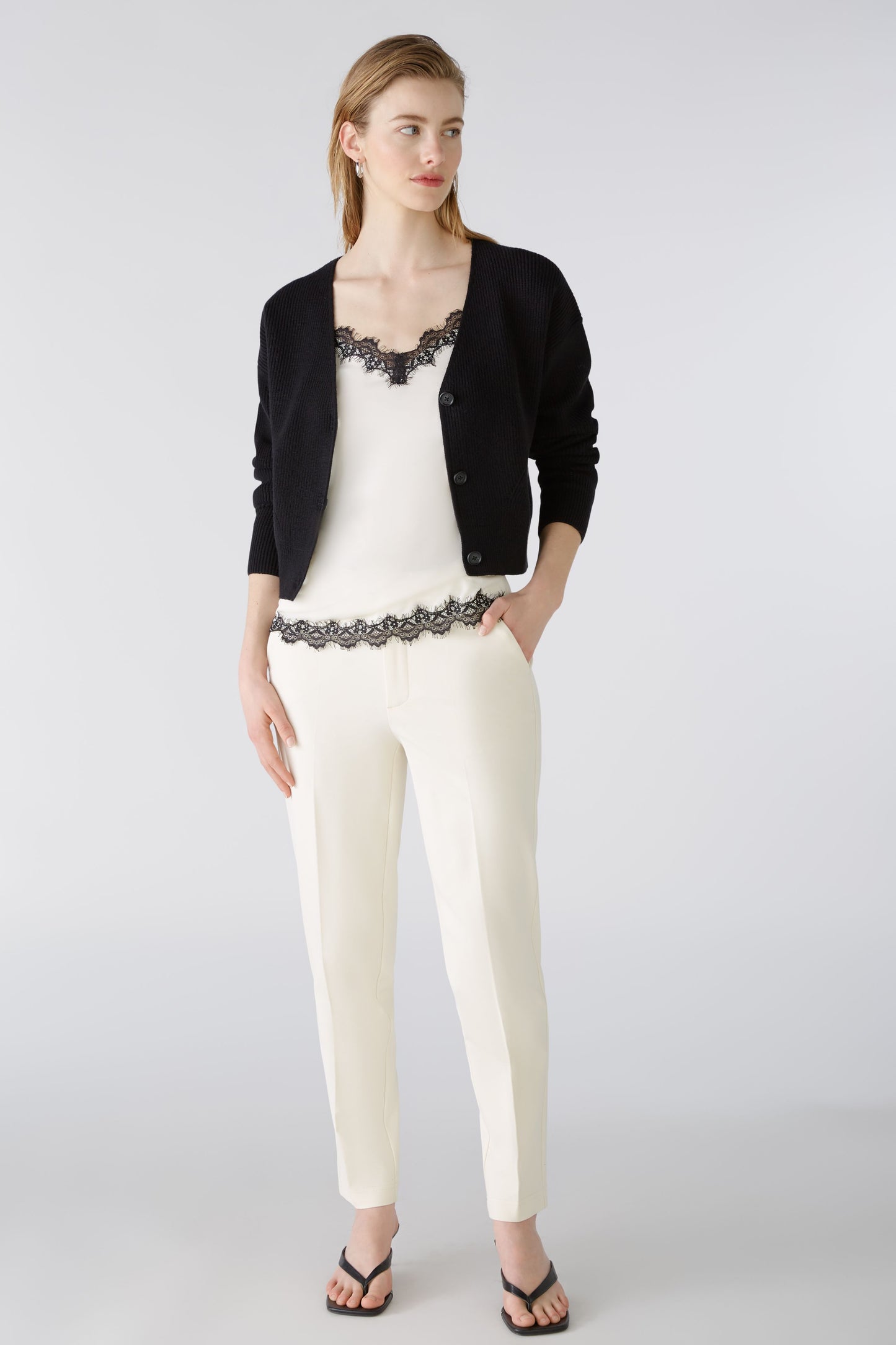 Oui Off White Jersey Trousers 88390