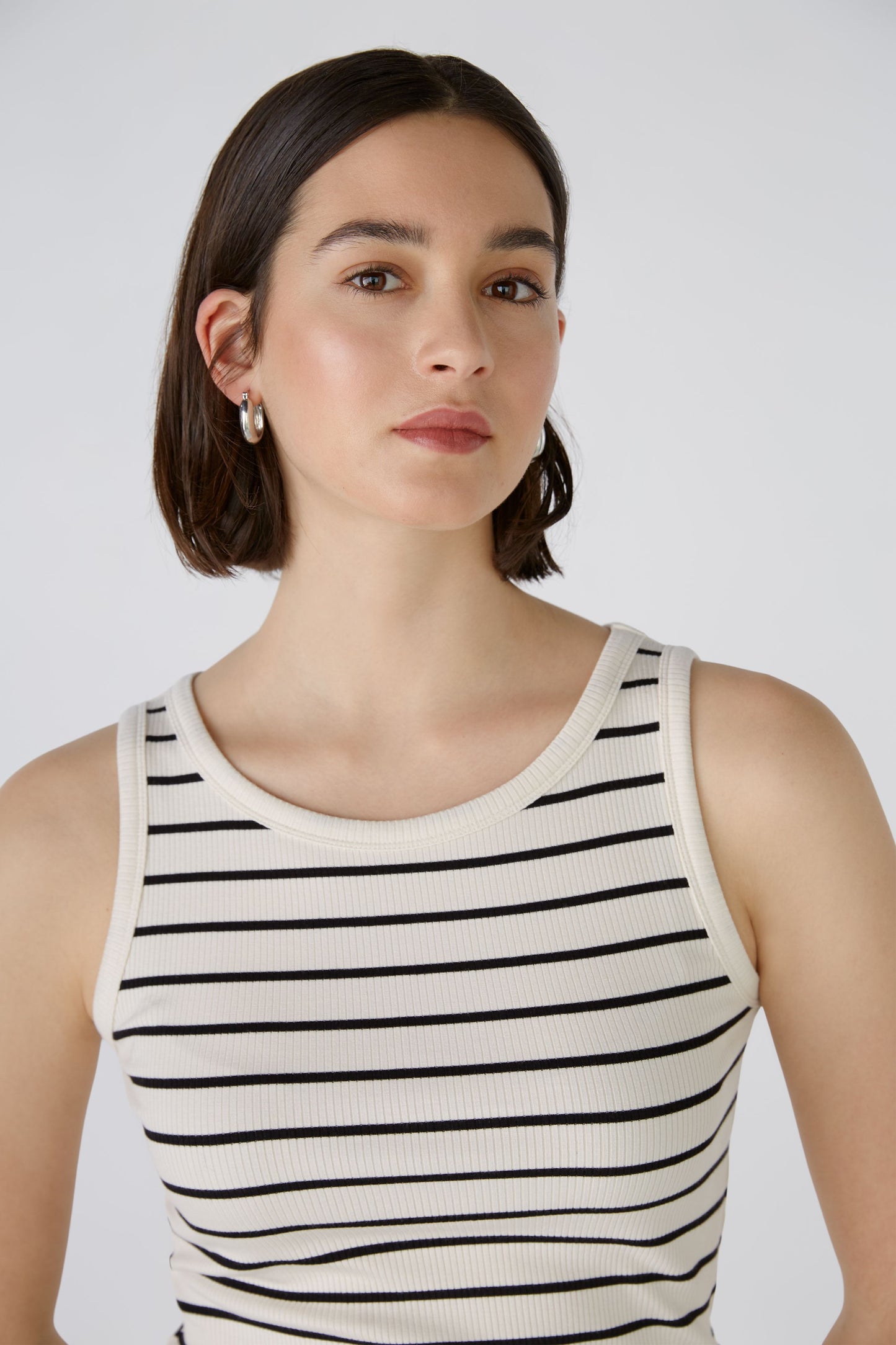 Oui Cream & Black Striped Vest Top 88245