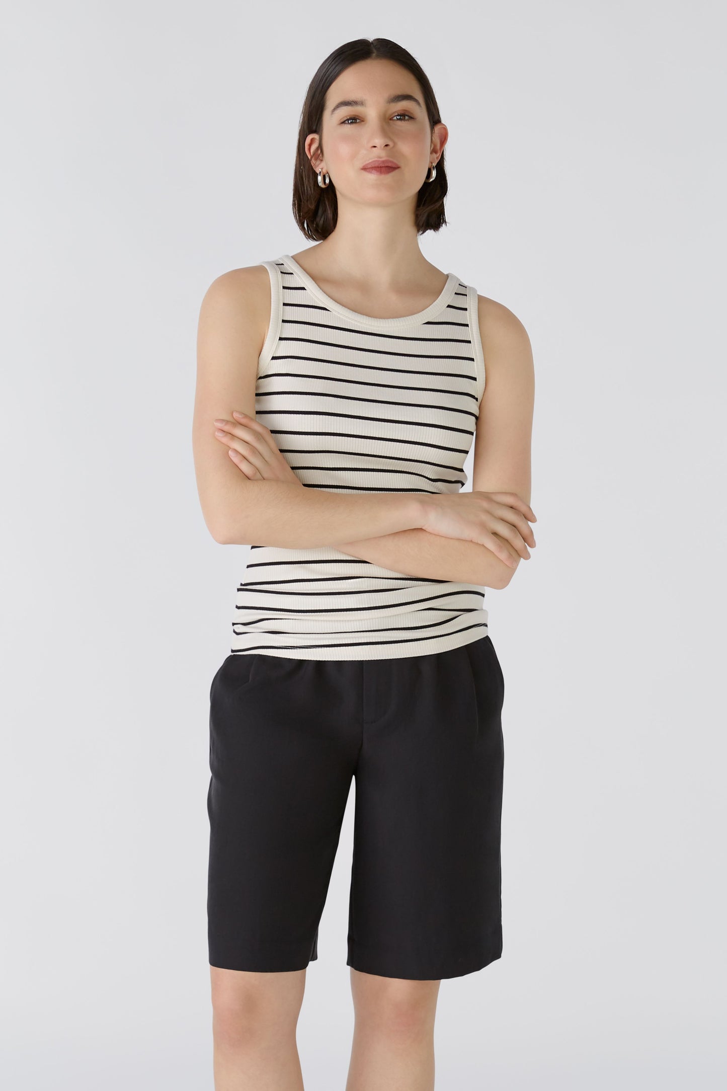 Oui Cream & Black Striped Vest Top 88245