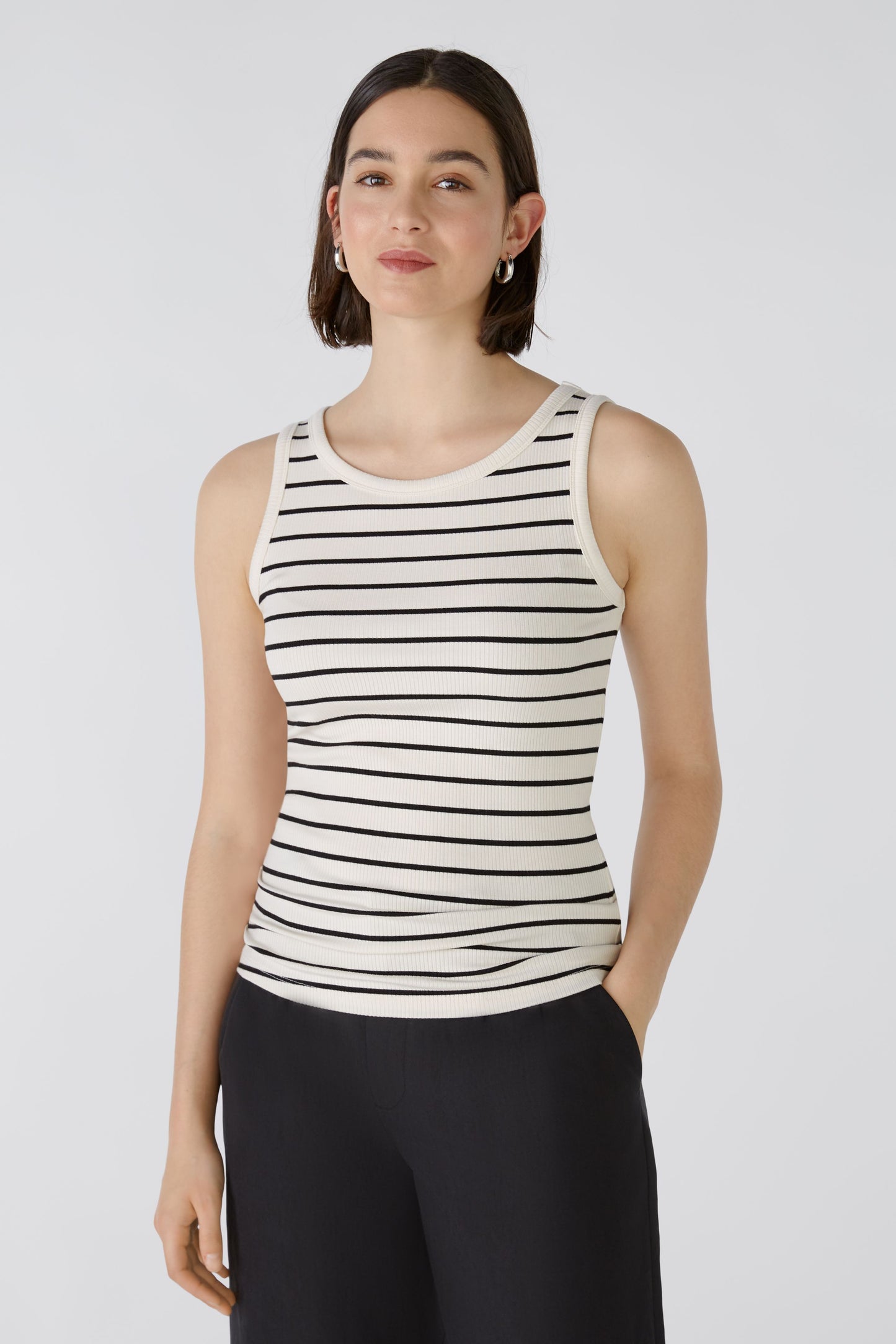 Oui Cream & Black Striped Vest Top 88245