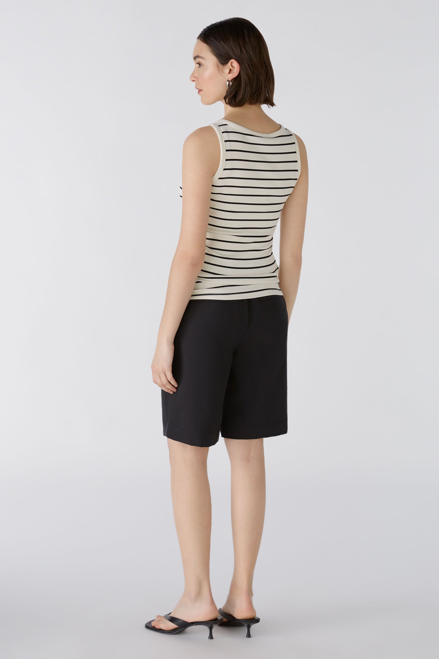 Oui Cream & Black Striped Vest Top 88245