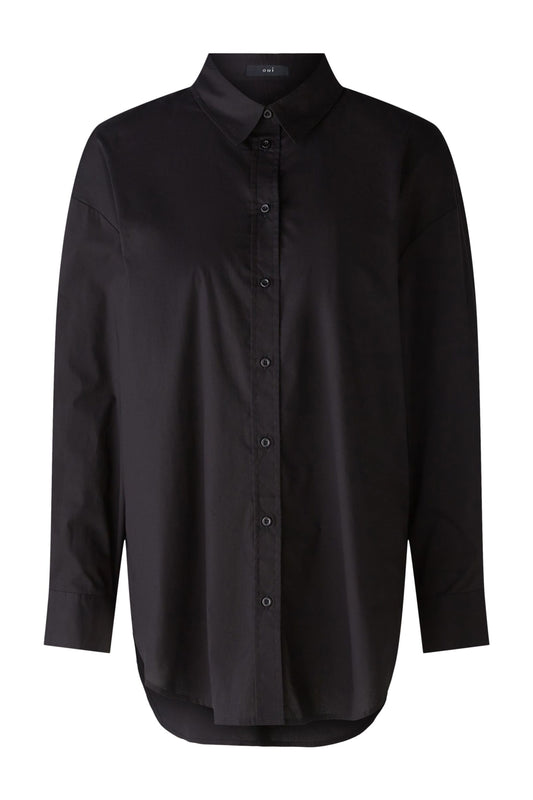 Oui Black Cotton Longline Shirt 88398