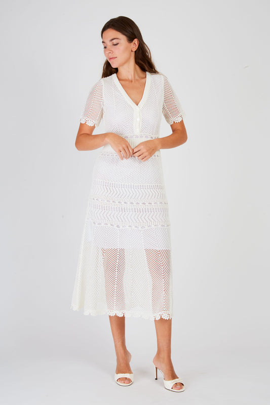 Derhy White Crochet Long Dress Xareni