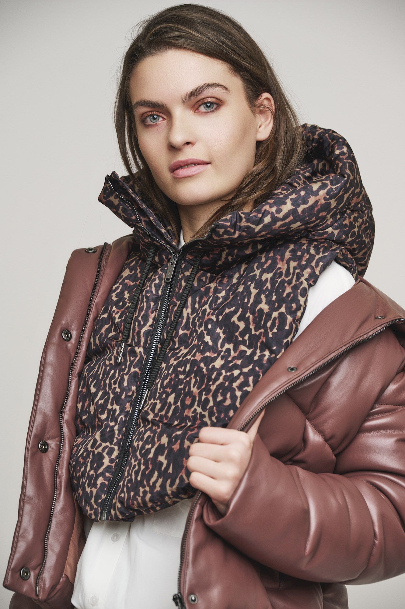 Rino & Pelle Leopard Print Quilted Hooded Collar Tabita