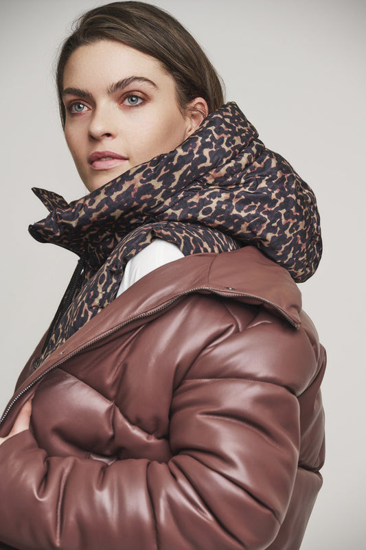 Rino & Pelle Leopard Print Quilted Hooded Collar Tabita