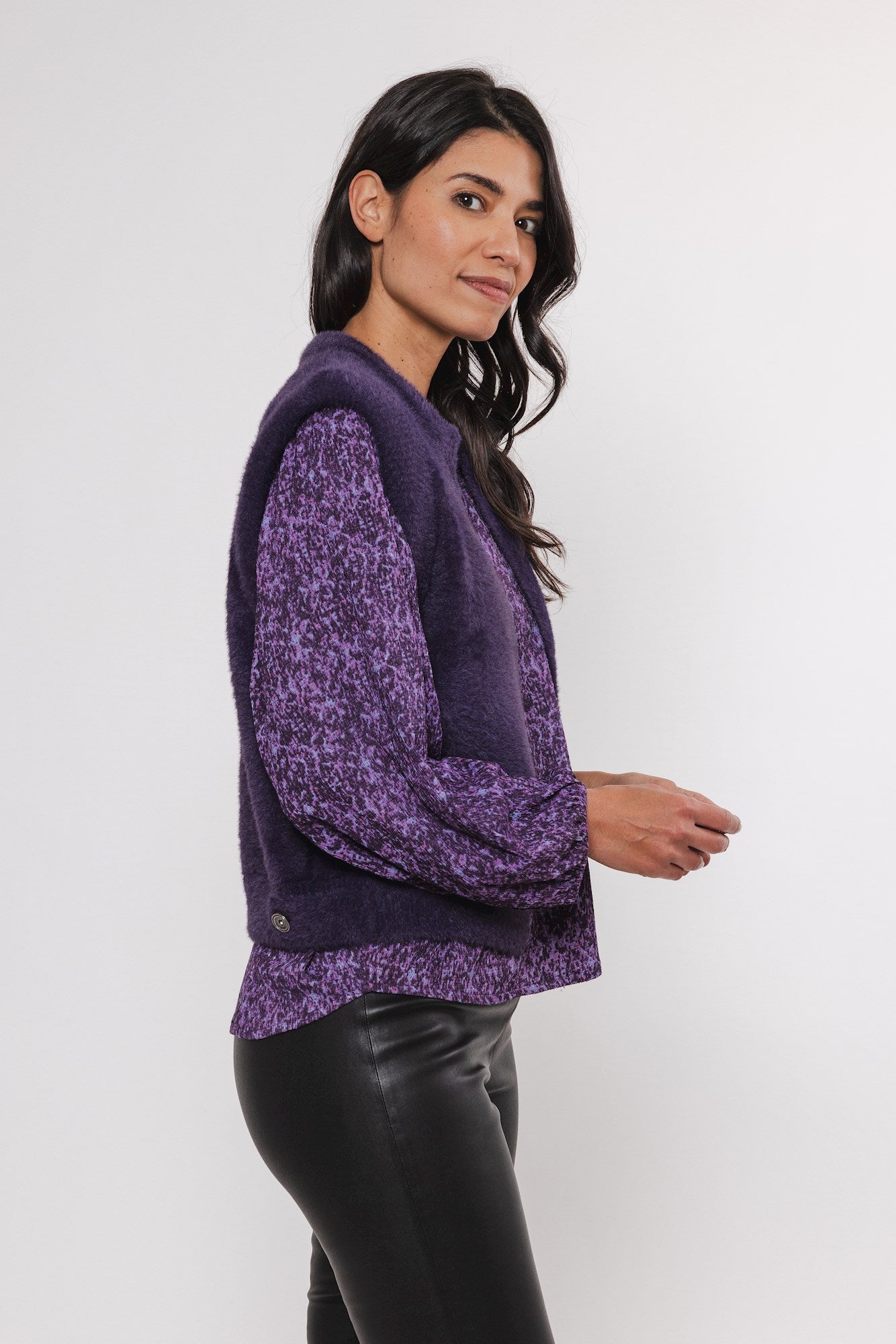 Rino & Pelle Faux Fur Eggplant Gilet Elona