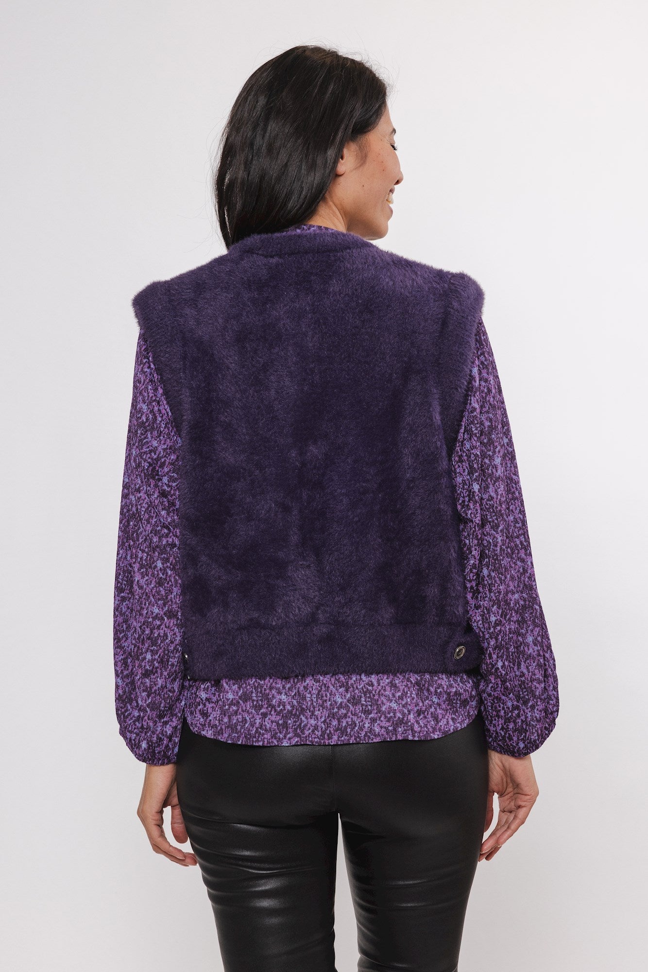 Rino & Pelle Faux Fur Eggplant Gilet Elona