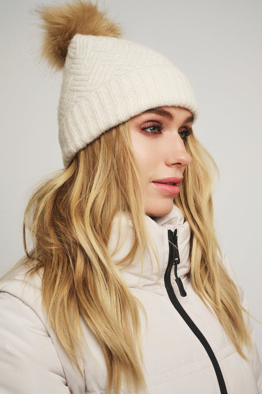 Rino & Pelle Birch Herringbone Knit Hat with Pom Pom Marti