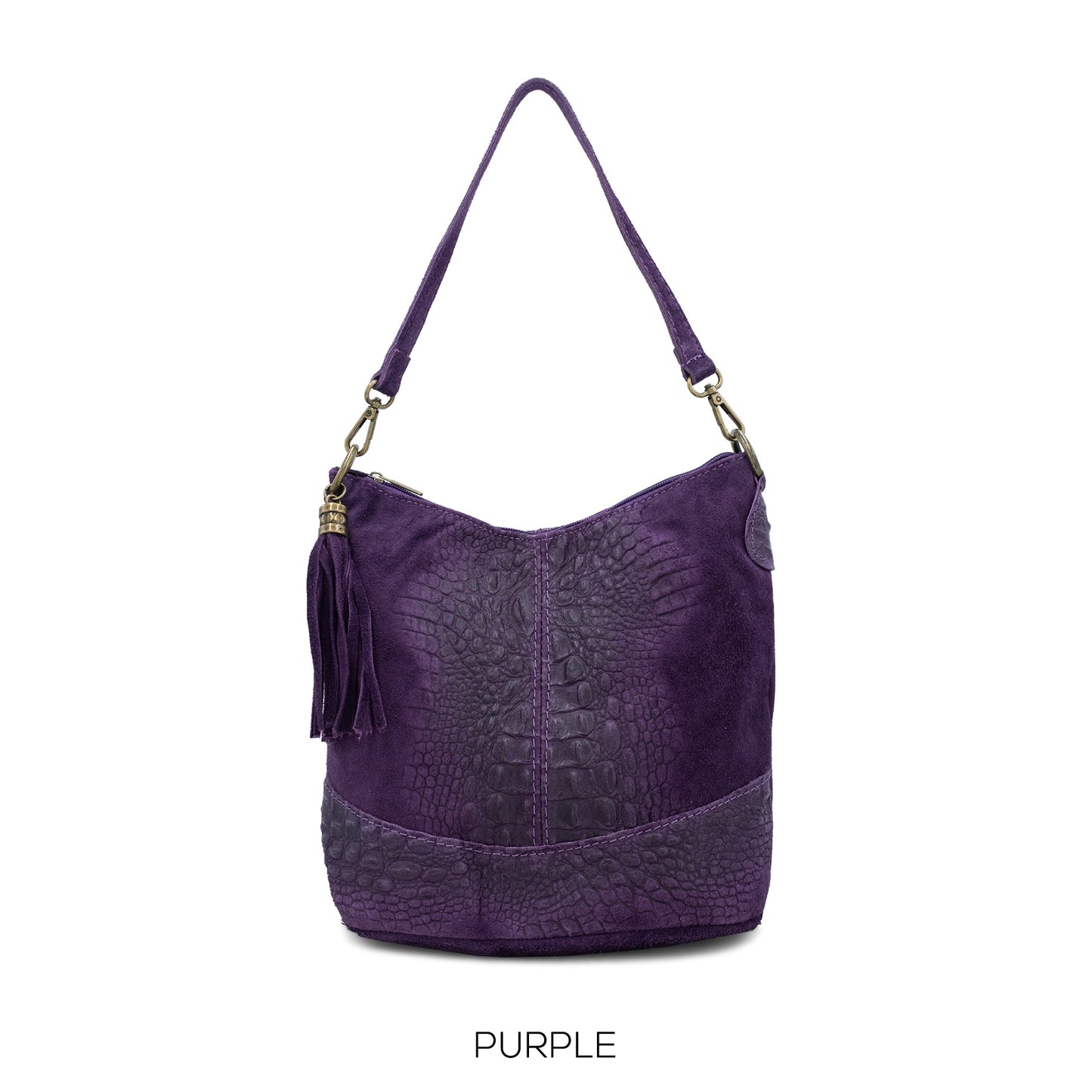 Moda Purple Suede Croc Print Bucket Bag ITAL02172