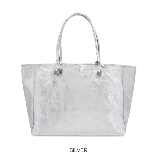 Moda Silver Suede Snake Print Tote Bag ITAL00379