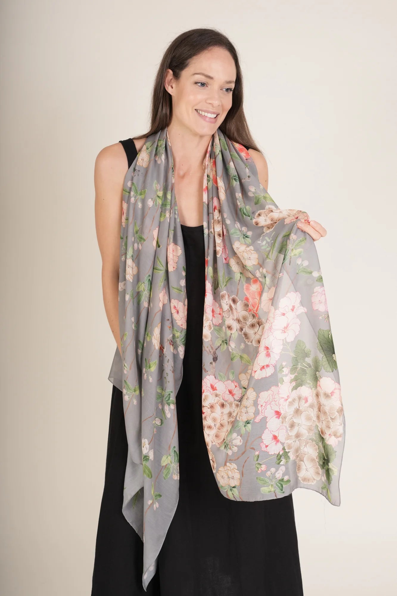 One Hundred Stars Trailing Blossom Grey Scarf