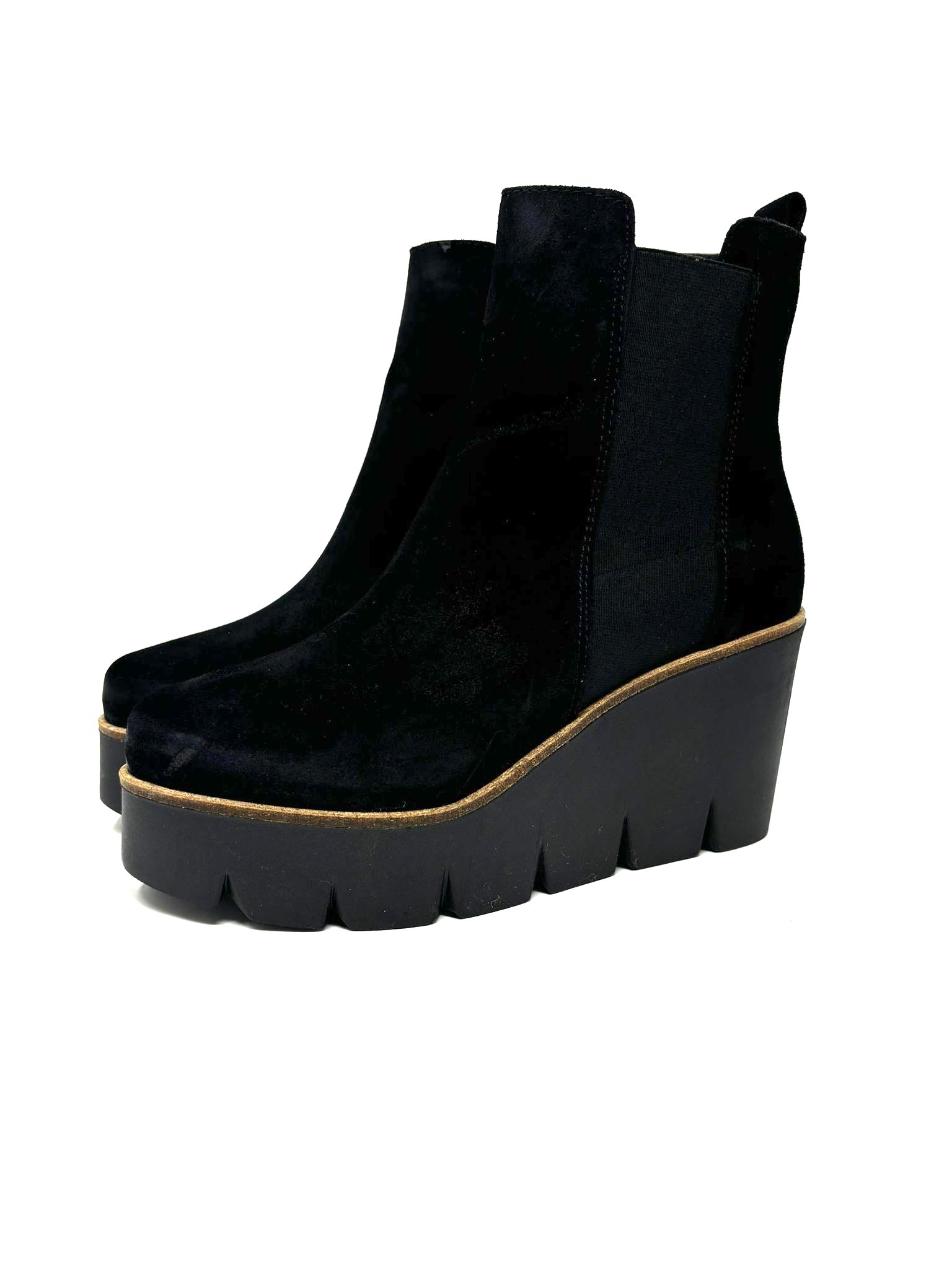 Black suede wedge ankle boots uk online