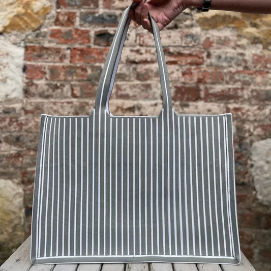 Earth Squared Grey Weave Stripe Tote Bag