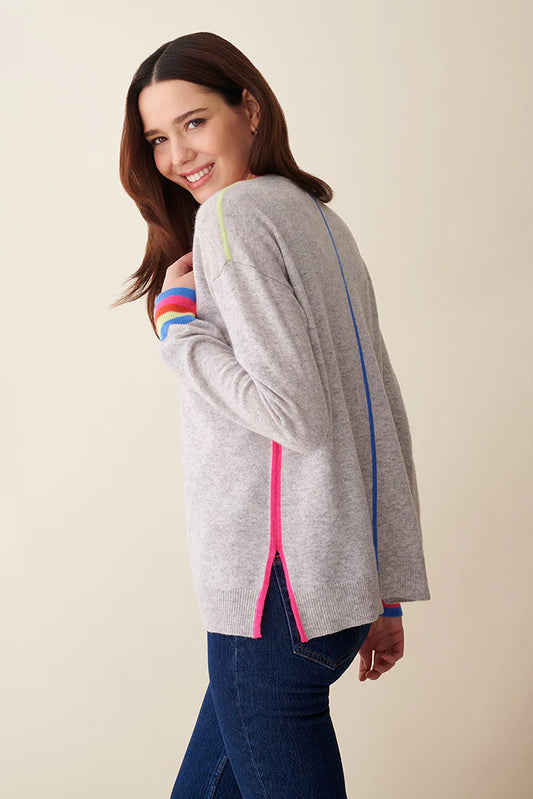 & Isla Aria Storm Grey Cashmere Stripe Sweater IF4C-199