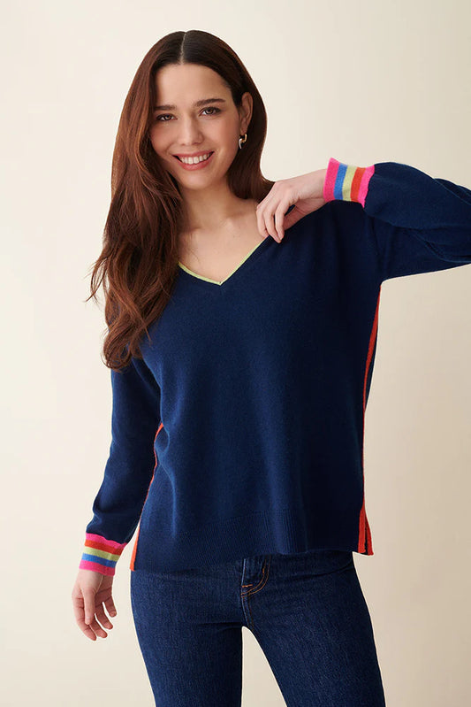 & Isla Aria Navy Multi Casmere Stripe Sweater IF4C-199