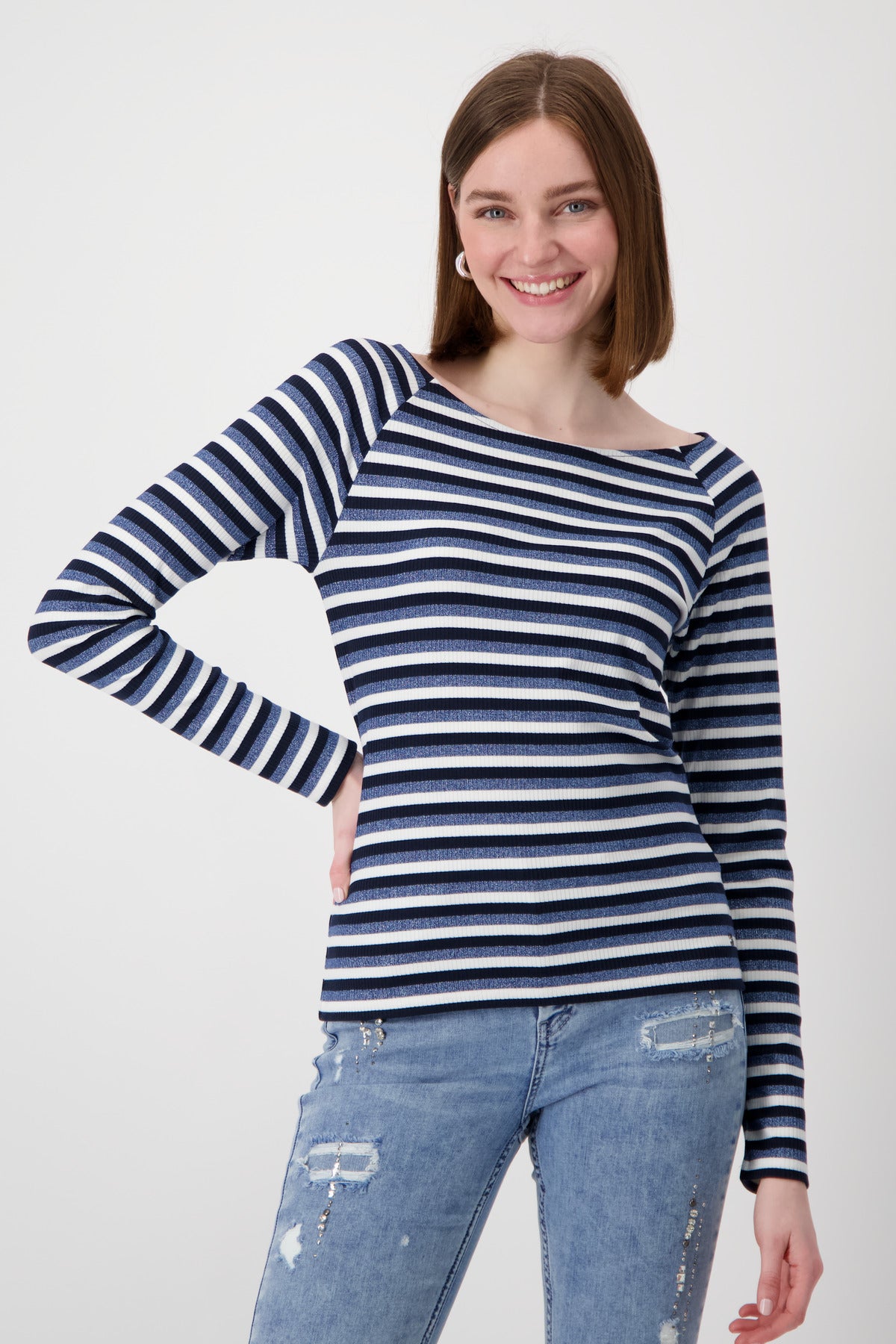 Monari Blue Metallic Stripe T-Shirt 808147