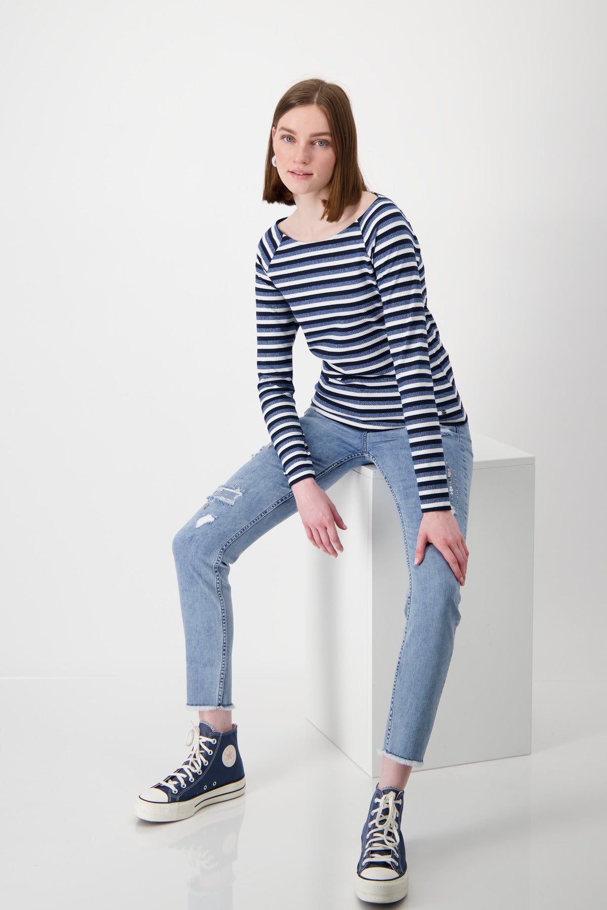 Monari Blue Metallic Stripe T-Shirt 808147