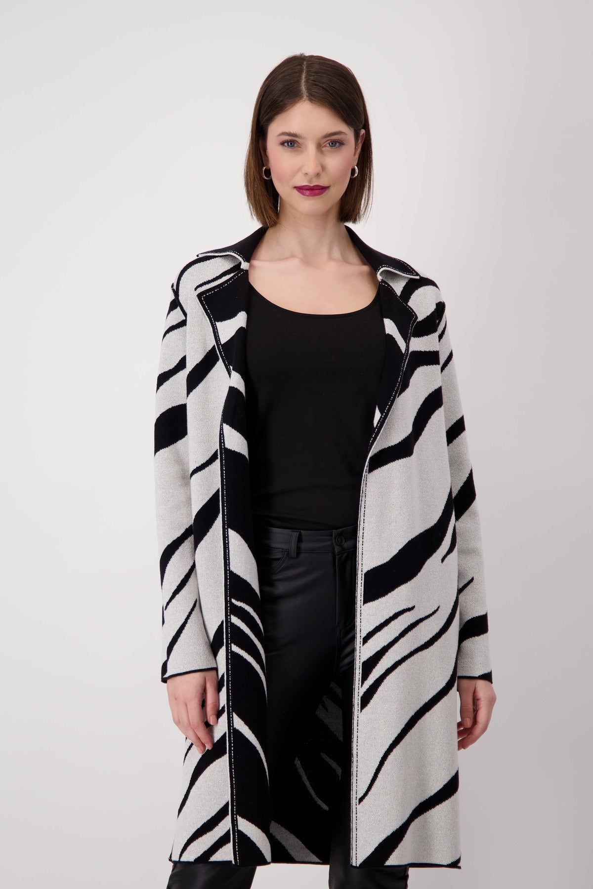 Monari Metallic Abstract Print Reversible Knit Coat 807973