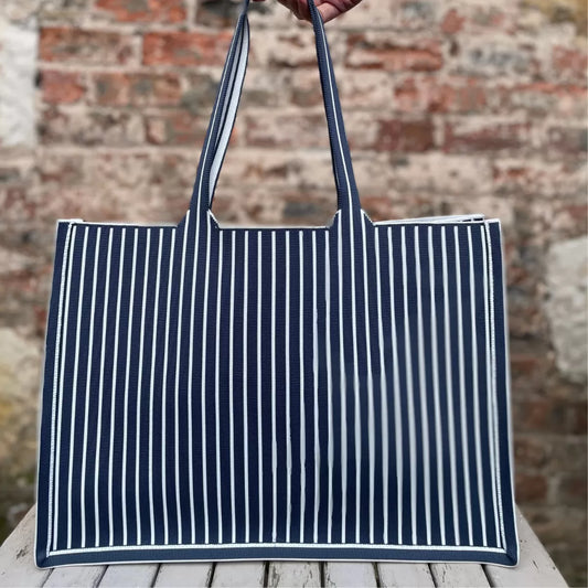 Earth Squared Navy Weave Stripe Tote Bag