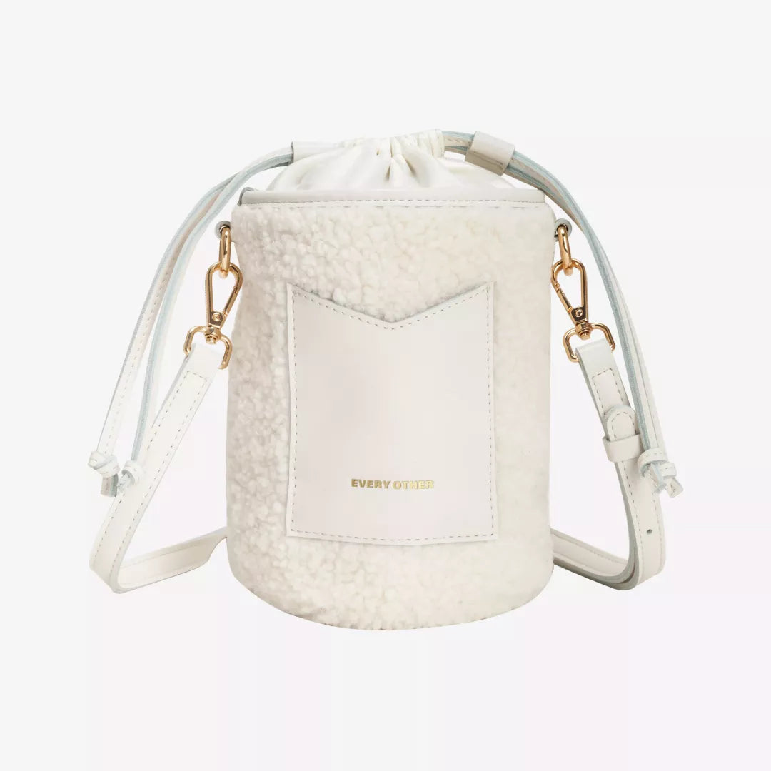 Every Other 12038 White Drawstring Cylinder Sherpa Bag